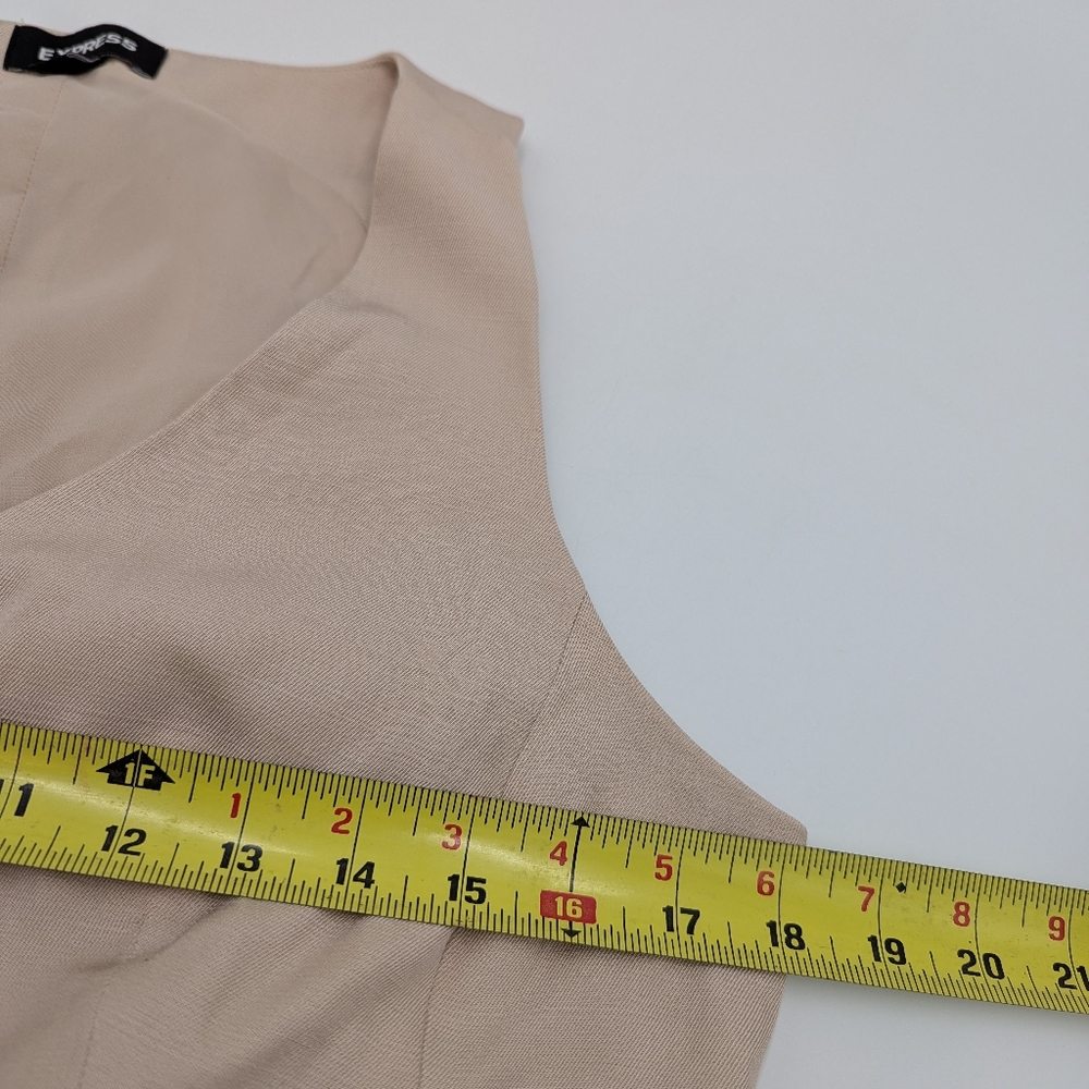 Express Beige Linen Blend Button Front Tailored V… - image 3